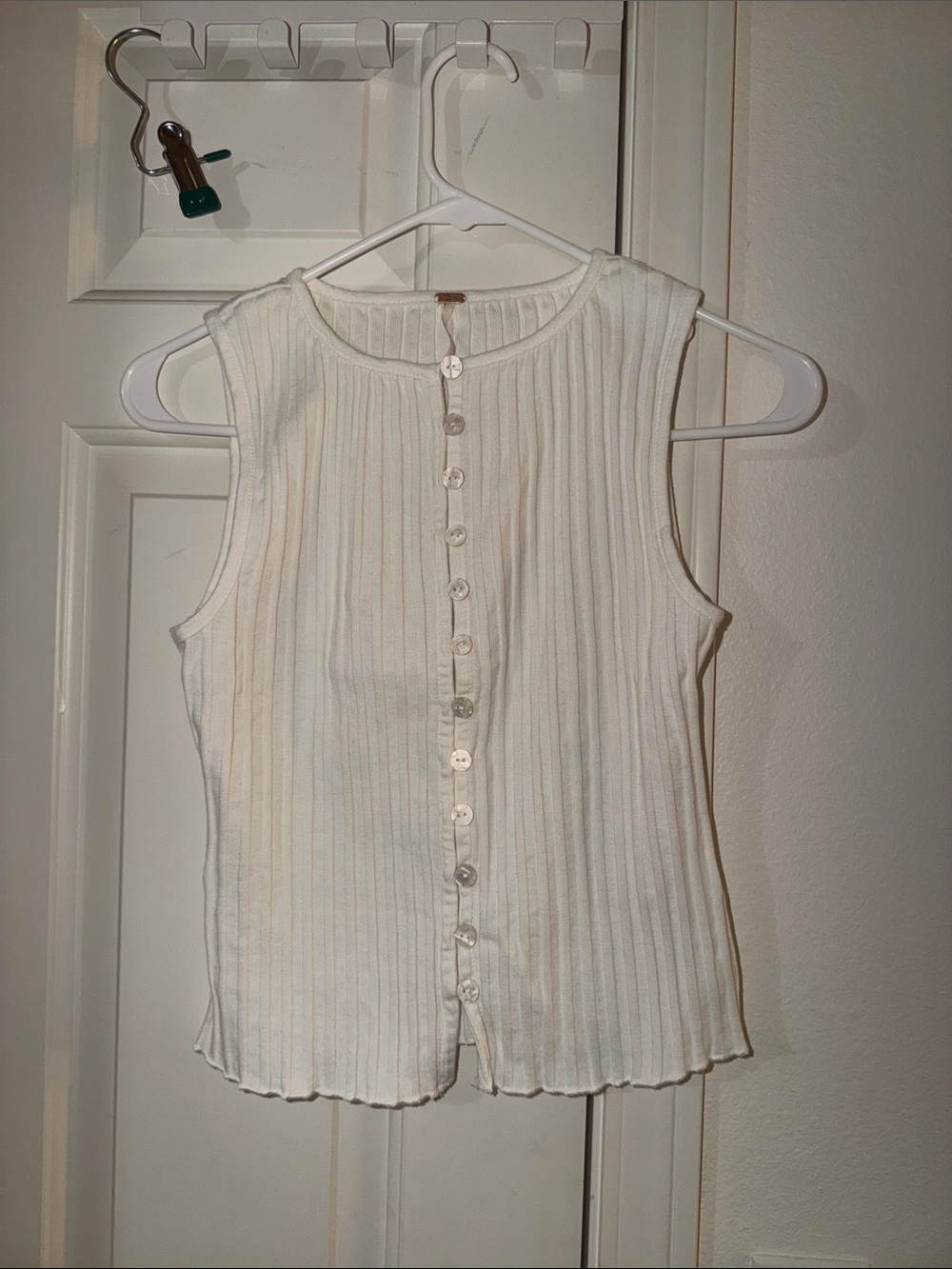 Free people White Ribbed Button-Back Tank Top